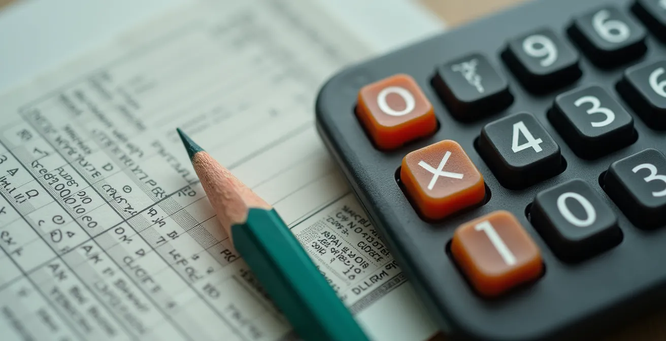 Vue macro détaillée de documents comptables et calculatrice représentant le choix entre solutions comptables