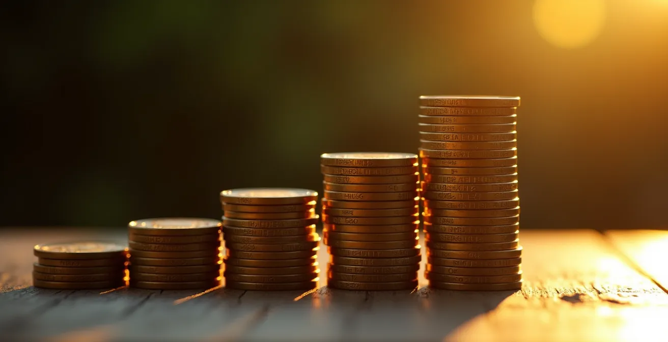 Graphique abstrait montrant une courbe de croissance exponentielle avec des pièces de monnaie