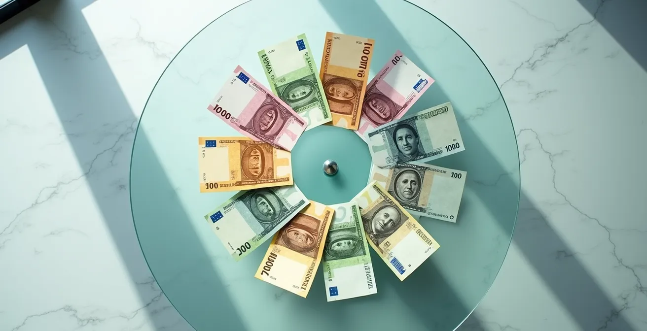 Représentation visuelle de la diversification monétaire dans un portefeuille d'investissement global