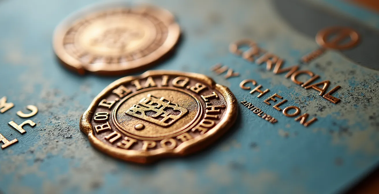 Vue macro de tampons officiels et textures de papier administratif sans texte lisible.