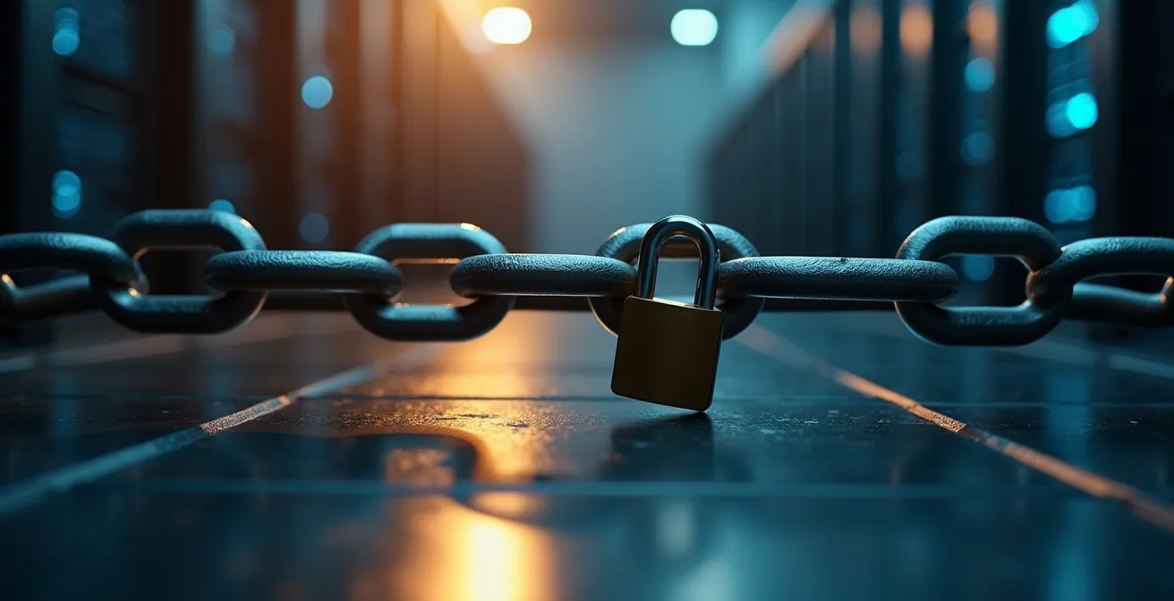 Représentation symbolique d'un système de réservation en ligne sécurisé par des chaînons métalliques