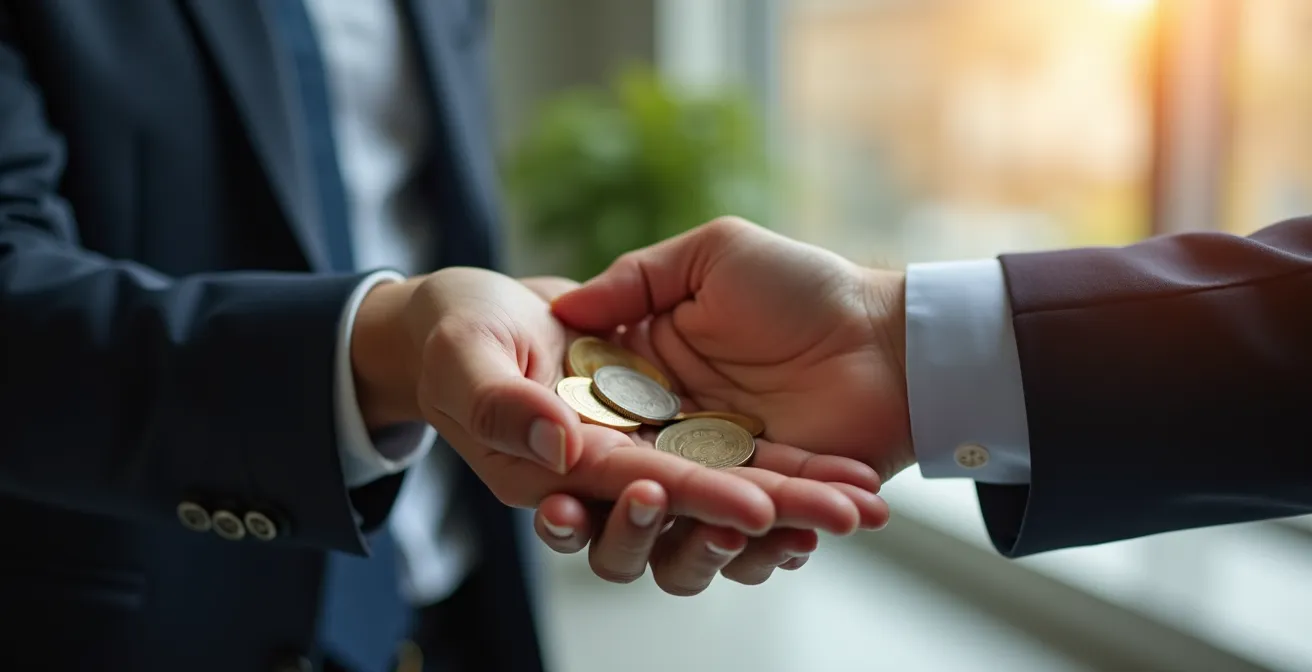 Poignée de main d'affaires avec échange symbolique représentant le concept de contrepartie en Common Law