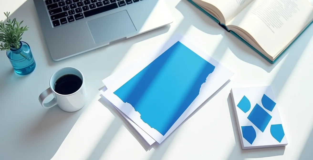 Bureau minimaliste avec ordinateur portable fermé et documents fiscaux abstraits dans un environnement québécois